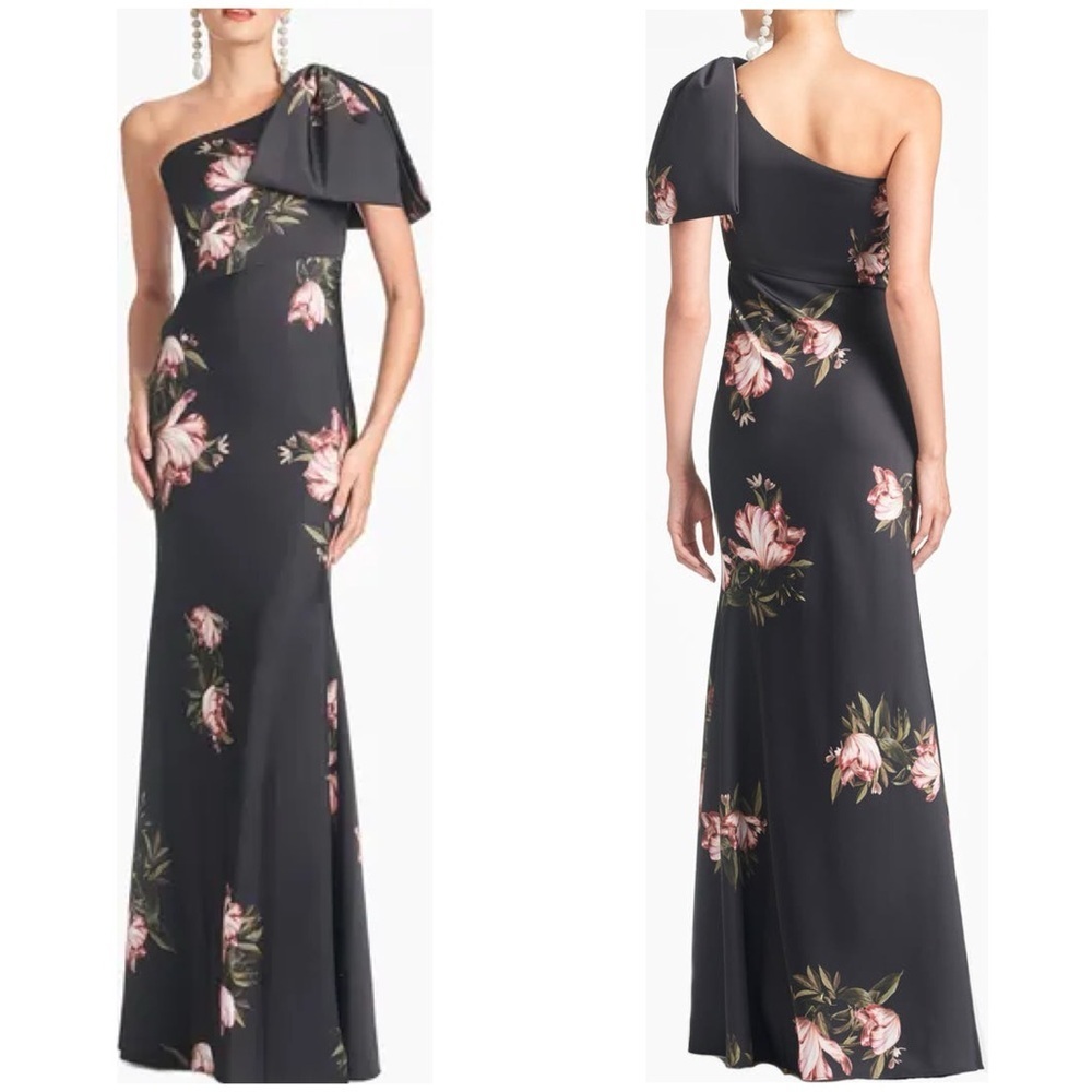New Sachin & Babi Aubrey Floral One Shoulder Satin Crepe Mermaid Gown Sz 6